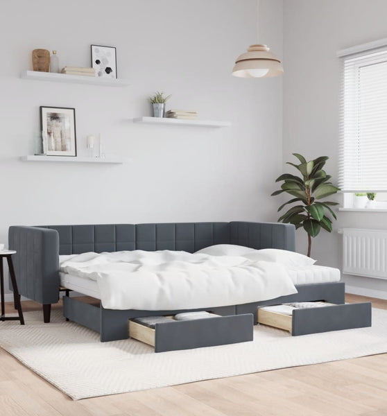 Tagesbett Ausziehbar mit Schubladen Dunkelgrau 80x200 cm Samt