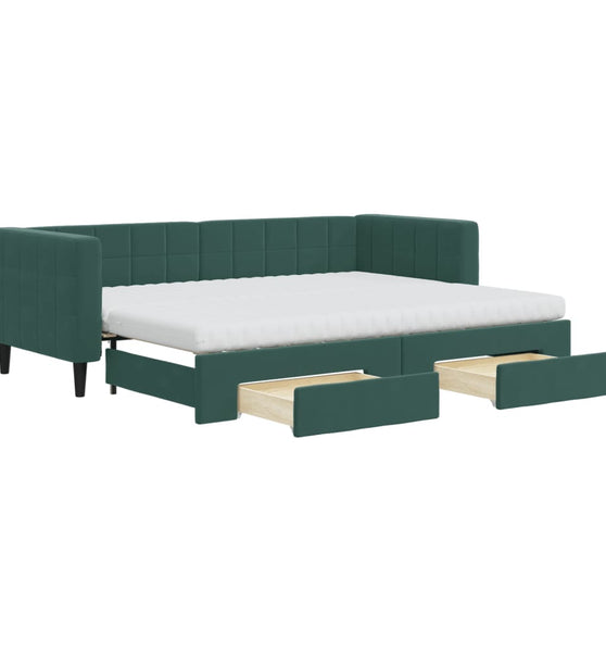 Tagesbett Ausziehbar mit Schubladen Dunkelgrün 80x200 cm Samt