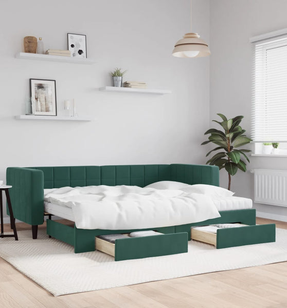 Tagesbett Ausziehbar mit Schubladen Dunkelgrün 80x200 cm Samt