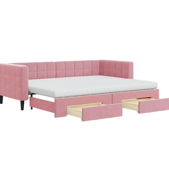Tagesbett Ausziehbar mit Schubladen Rosa 80x200 cm Samt
