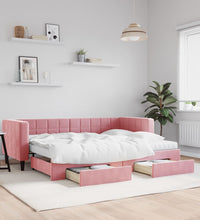 Tagesbett Ausziehbar mit Schubladen Rosa 80x200 cm Samt