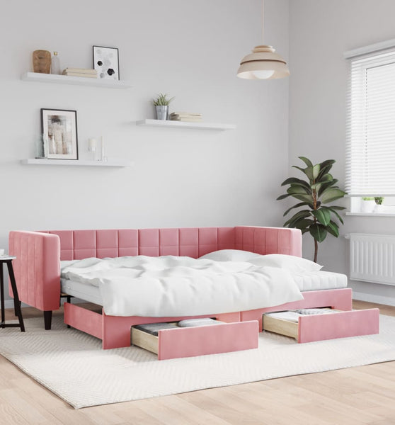 Tagesbett Ausziehbar mit Schubladen Rosa 80x200 cm Samt