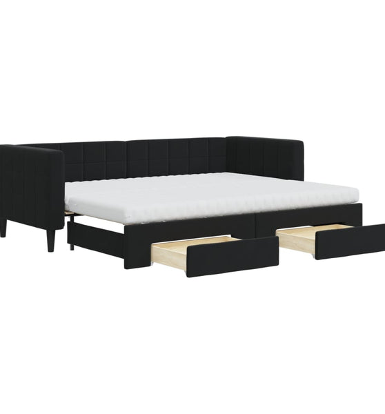 Tagesbett Ausziehbar mit Schubladen Schwarz 80x200 cm Samt