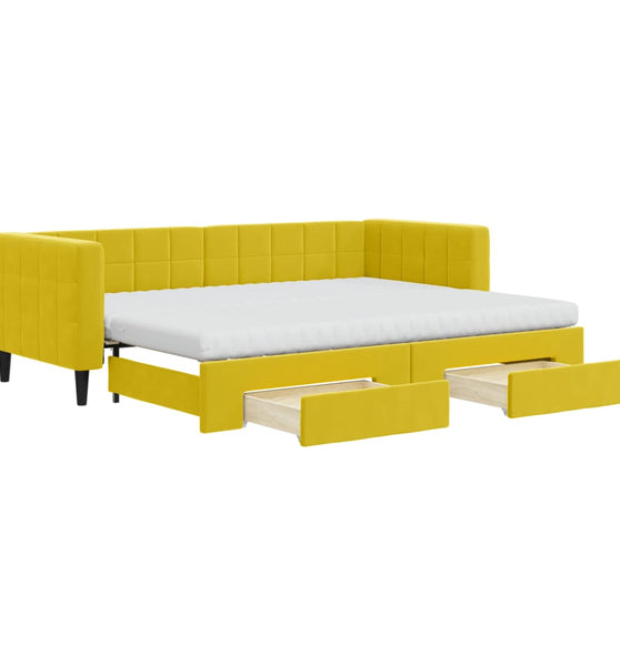 Tagesbett Ausziehbar mit Schubladen Gelb 80x200 cm Samt