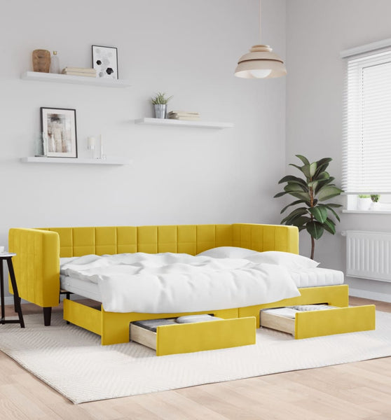 Tagesbett Ausziehbar mit Schubladen Gelb 80x200 cm Samt