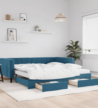 Tagesbett Ausziehbar mit Schubladen Blau 100x200 cm Samt