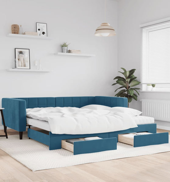 Tagesbett Ausziehbar mit Schubladen Blau 100x200 cm Samt