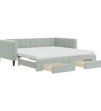 Tagesbett Ausziehbar mit Schubladen Hellgrau 100x200 cm Samt