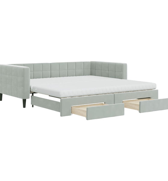 Tagesbett Ausziehbar mit Schubladen Hellgrau 100x200 cm Samt