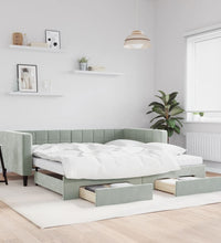 Tagesbett Ausziehbar mit Schubladen Hellgrau 100x200 cm Samt