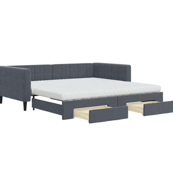 Tagesbett Ausziehbar mit Schubladen Dunkelgrau 100x200 cm Samt