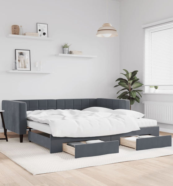 Tagesbett Ausziehbar mit Schubladen Dunkelgrau 100x200 cm Samt