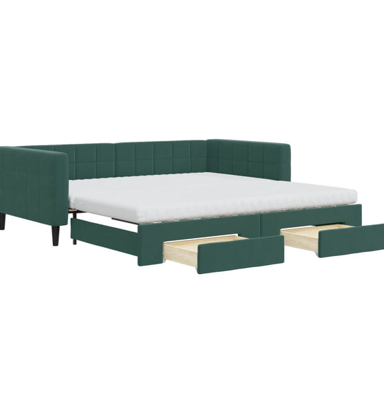 Tagesbett Ausziehbar mit Schubladen Dunkelgrün 100x200 cm Samt