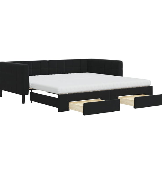 Tagesbett Ausziehbar mit Schubladen Schwarz 100x200 cm Samt