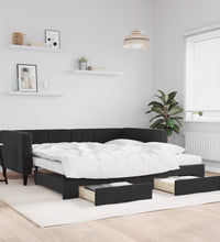Tagesbett Ausziehbar mit Schubladen Schwarz 100x200 cm Samt