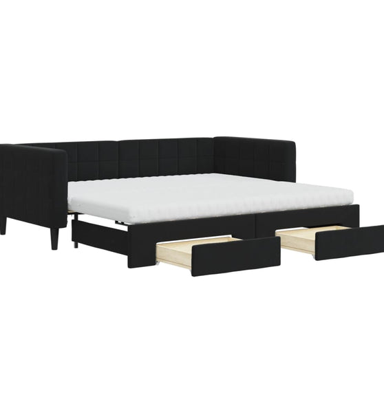 Tagesbett Ausziehbar mit Schubladen Schwarz 90x190 cm Samt