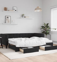 Tagesbett Ausziehbar mit Schubladen Schwarz 90x190 cm Samt
