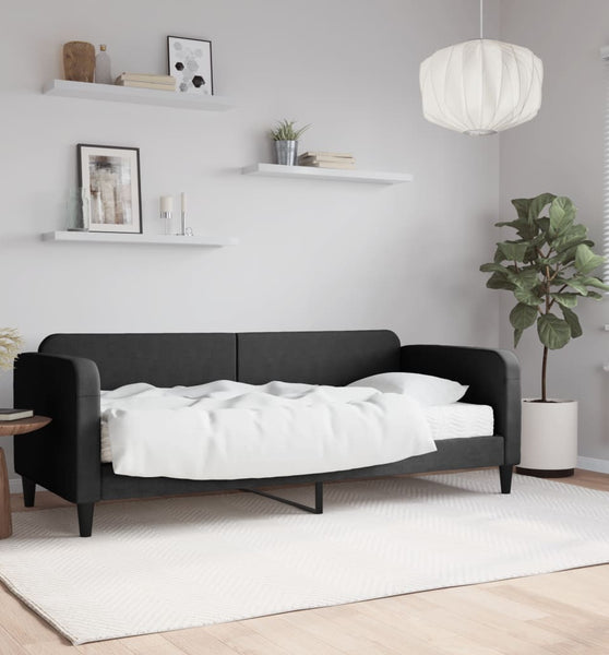 Tagesbett mit Matratze Schwarz 80x200 cm Stoff