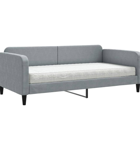 Tagesbett mit Matratze Hellgrau 100x200 cm Stoff