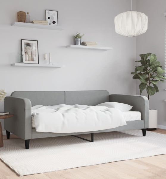 Tagesbett mit Matratze Hellgrau 100x200 cm Stoff