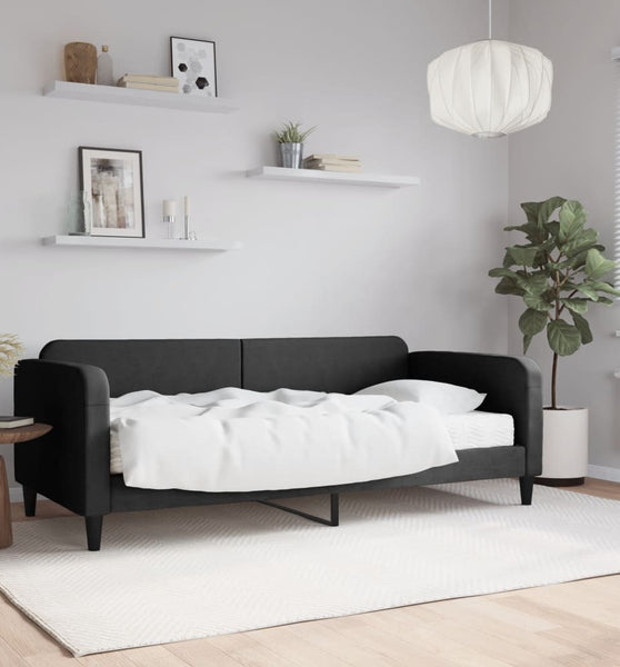 Tagesbett mit Matratze Schwarz 90x190 cm Stoff