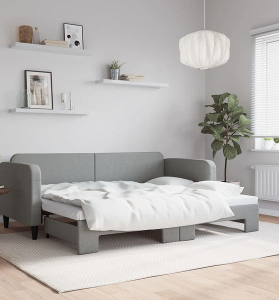 Tagesbett Ausziehbar Hellgrau 80x200 cm Stoff