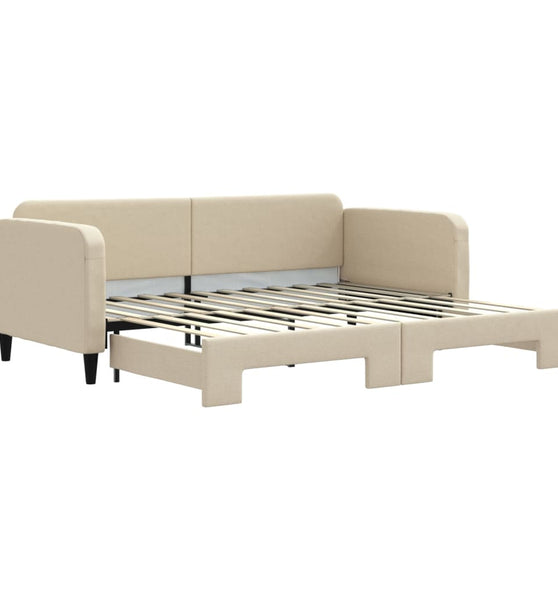 Tagesbett Ausziehbar Creme 90x200 cm Stoff