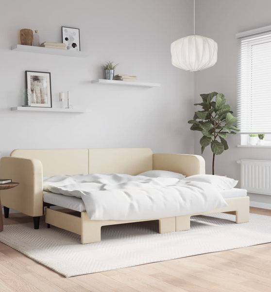 Tagesbett Ausziehbar Creme 90x200 cm Stoff
