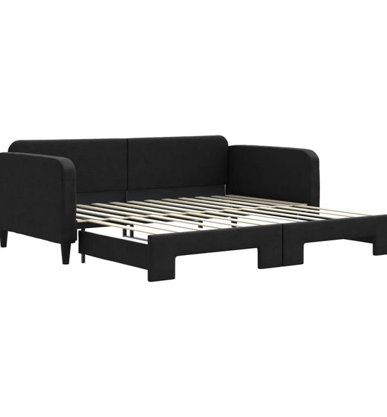 Tagesbett Ausziehbar Schwarz 100x200 cm Stoff