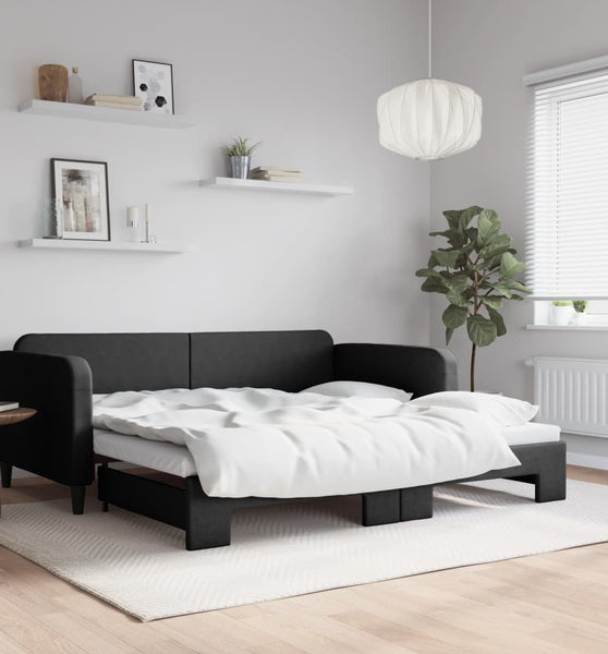 Tagesbett Ausziehbar Schwarz 100x200 cm Stoff