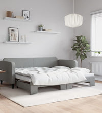 Tagesbett Ausziehbar Hellgrau 90x190 cm Stoff