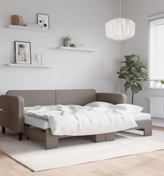 Tagesbett Ausziehbar mit Matratzen Taupe 80x200 cm Stoff