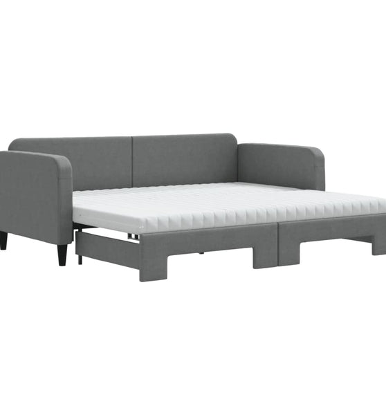 Tagesbett Ausziehbar mit Matratzen Dunkelgrau 90x200 cm Stoff
