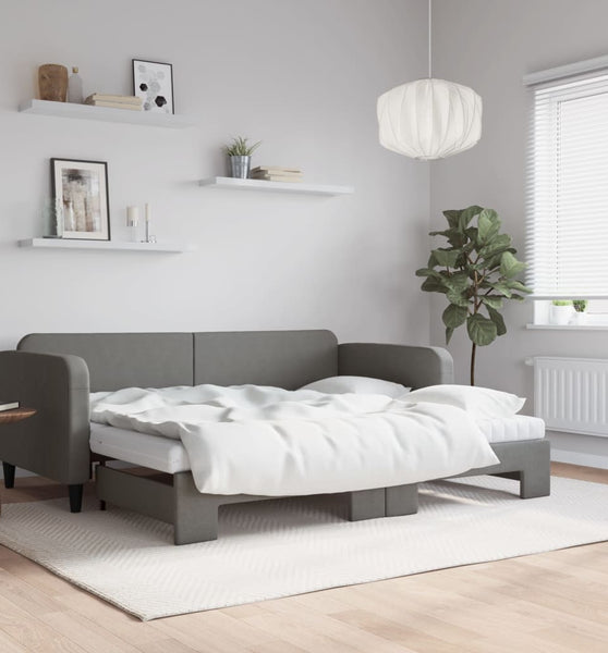 Tagesbett Ausziehbar mit Matratzen Dunkelgrau 90x200 cm Stoff