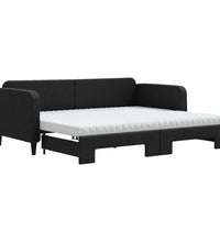 Tagesbett Ausziehbar mit Matratzen Schwarz 90x200 cm Stoff