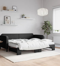 Tagesbett Ausziehbar mit Matratzen Schwarz 90x200 cm Stoff