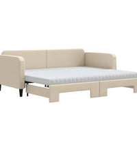 Tagesbett Ausziehbar mit Matratzen Creme 90x200 cm Stoff