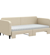 Tagesbett Ausziehbar mit Matratzen Creme 90x200 cm Stoff