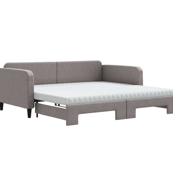 Tagesbett Ausziehbar mit Matratzen Taupe 100x200 cm Stoff