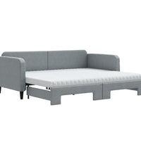 Tagesbett Ausziehbar mit Matratze Hellgrau 90x190 cm Stoff