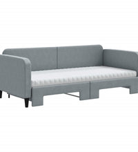 Tagesbett Ausziehbar mit Matratze Hellgrau 90x190 cm Stoff