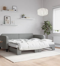 Tagesbett Ausziehbar mit Matratze Hellgrau 90x190 cm Stoff
