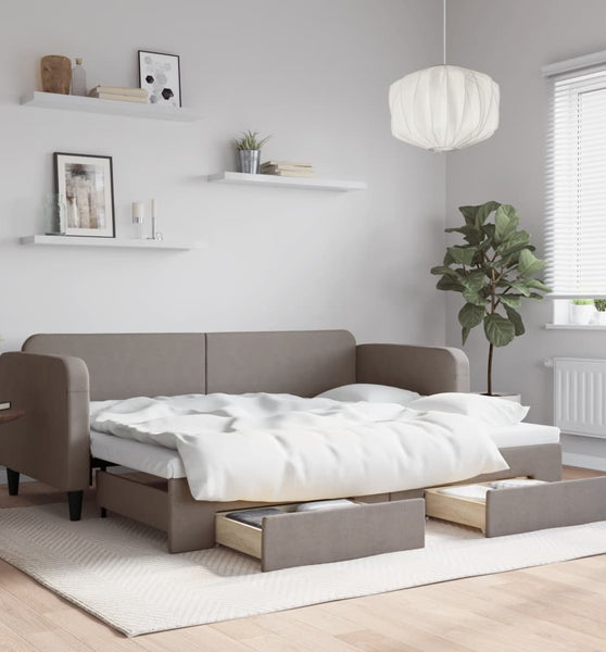 Tagesbett Ausziehbar mit Schubladen Taupe 80x200 cm Stoff