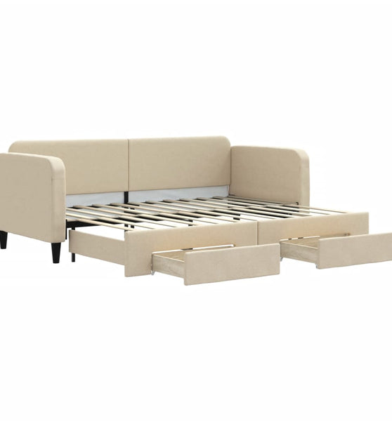Tagesbett Ausziehbar mit Schubladen Creme 80x200 cm Stoff