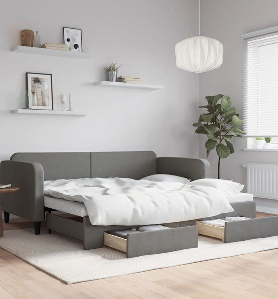 Tagesbett Ausziehbar mit Schubladen Dunkelgrau 90x200 cm Stoff