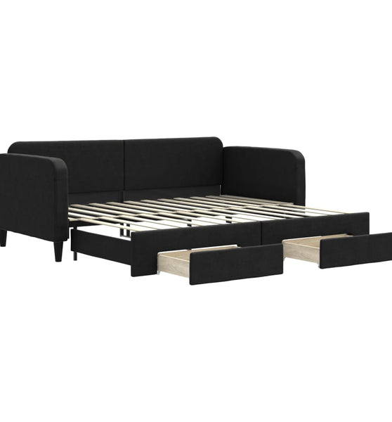 Tagesbett Ausziehbar mit Schubladen Schwarz 90x200 cm Stoff