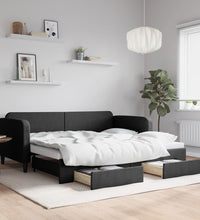 Tagesbett Ausziehbar mit Schubladen Schwarz 90x200 cm Stoff