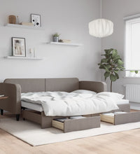 Tagesbett Ausziehbar mit Schubladen Taupe 90x200 cm Stoff