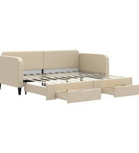 Tagesbett Ausziehbar mit Schubladen Creme 90x200 cm Stoff