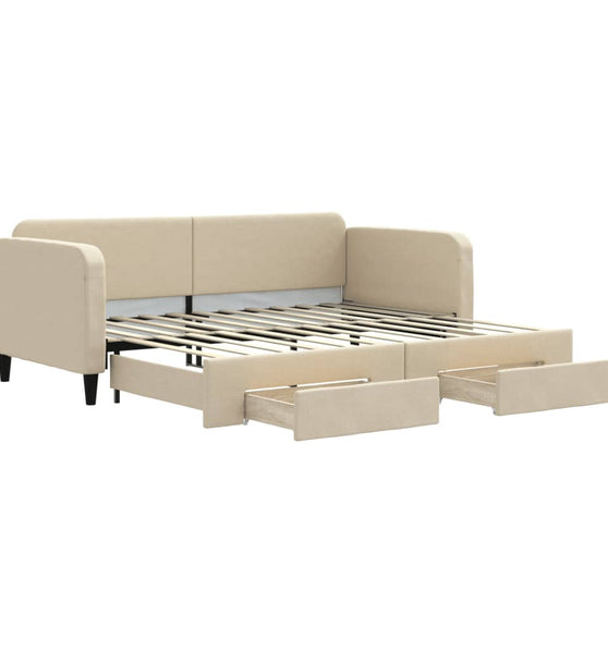 Tagesbett Ausziehbar mit Schubladen Creme 90x200 cm Stoff